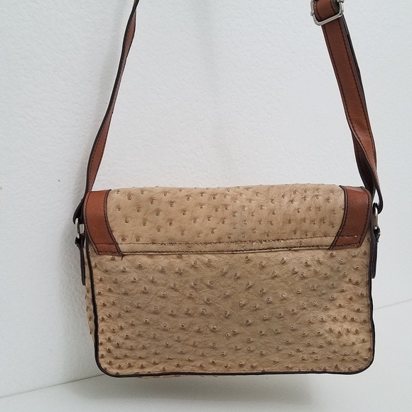 $20 Vegan Ostrich Brown Crossbody Bag - Picture 2 of 12